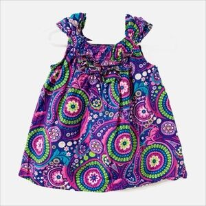Maggie & Zoe Floral Medallion Sleeveless Ruffled Front Tunic Blouse Purple Pink
